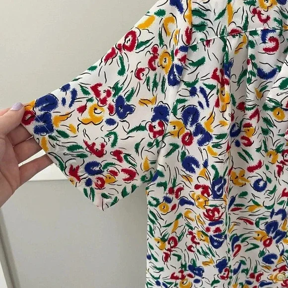 Vintage: Petite Impressions 90s Colorful White Floral Button Up - Size 4 - Picture 4 of 16